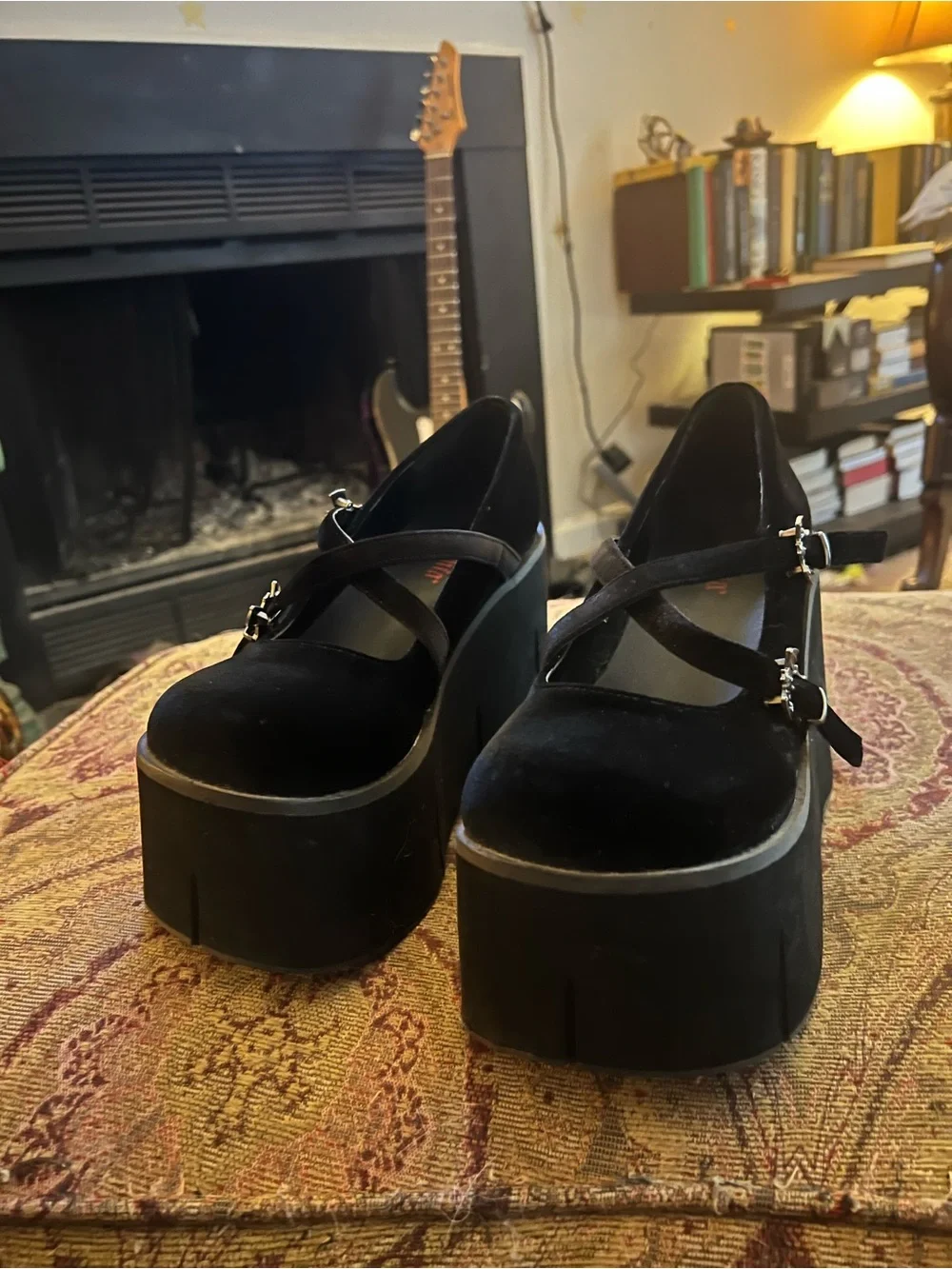 Demonia Black Velvet Mary Jane Platform Heels size 8
